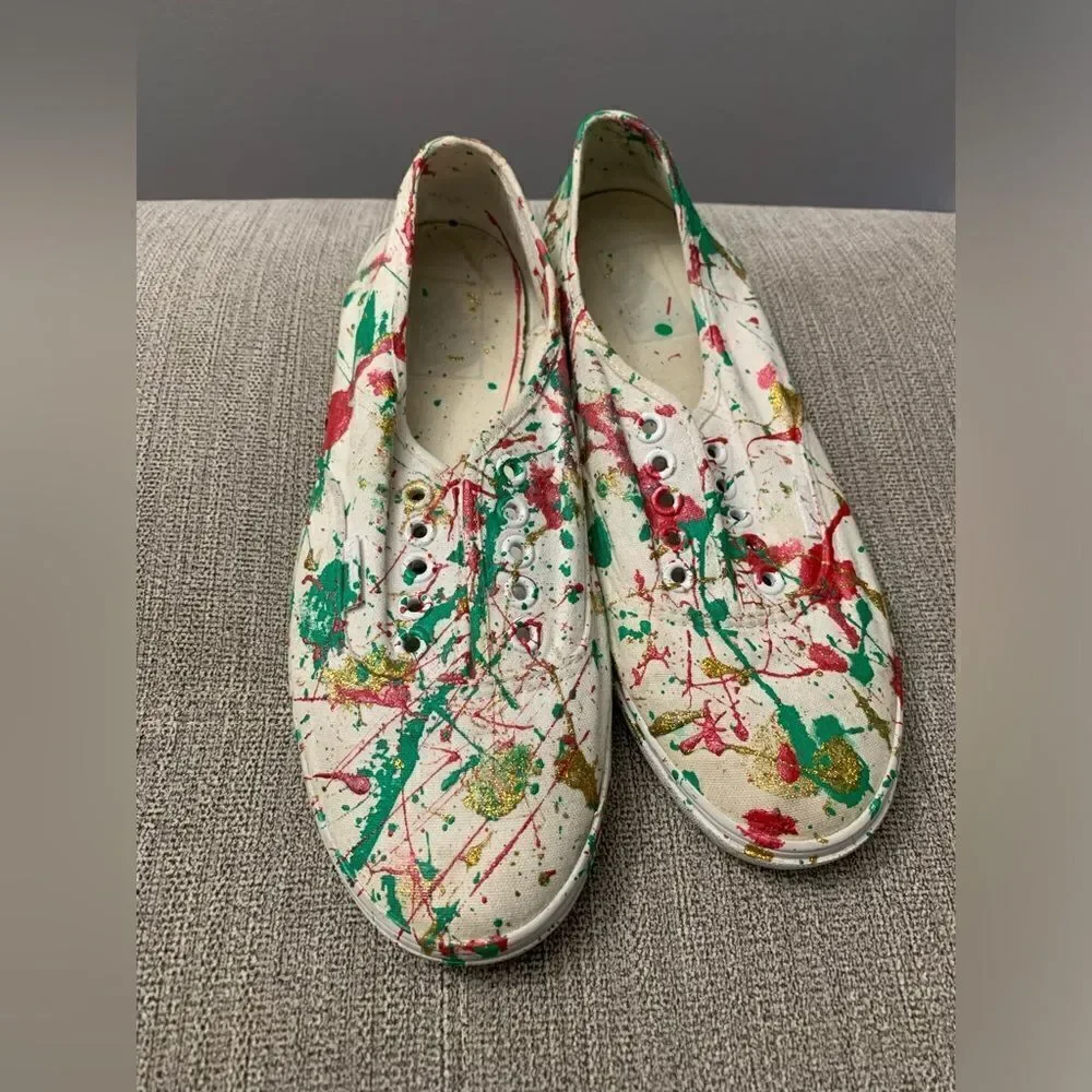 Christmas Vans Classics Sneakers Paint Splatter Christmas DIY Red Green Size 8
